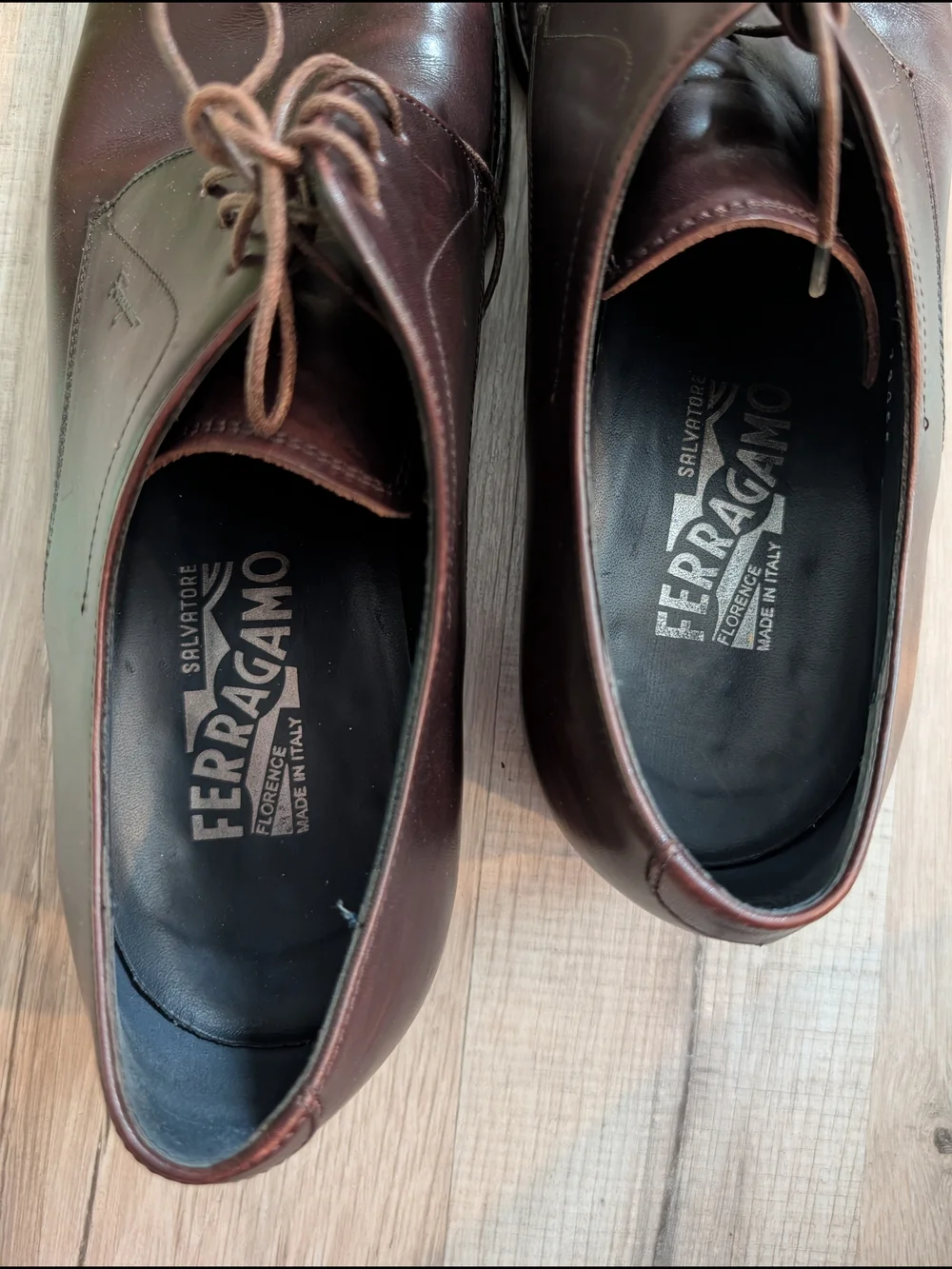 Salvatore Ferragamo Brown Leather Cap-Toe Derby Shoes, Size 10 (S4)